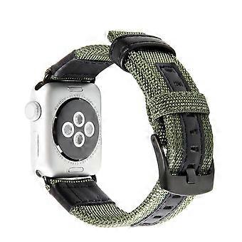 42mm Leather Nylon Band with Metal Adapter and Buckle Green Black for Apple Watch Series 1 2 3