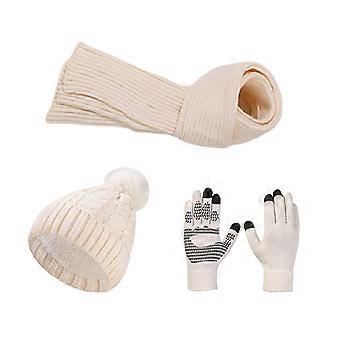 Ensemble de 3 pièces pour l'hiver : bonnet, écharpe et gants. Couleur unie, coupe-vent, bonnet en peluche à pompon, gants tactiles. KAESI