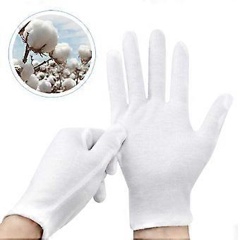 12 Paar weiße Baumwollhandschuhe, feuchtigkeitsspendende Handschuhe für Damen und Mädchen (Größe M)