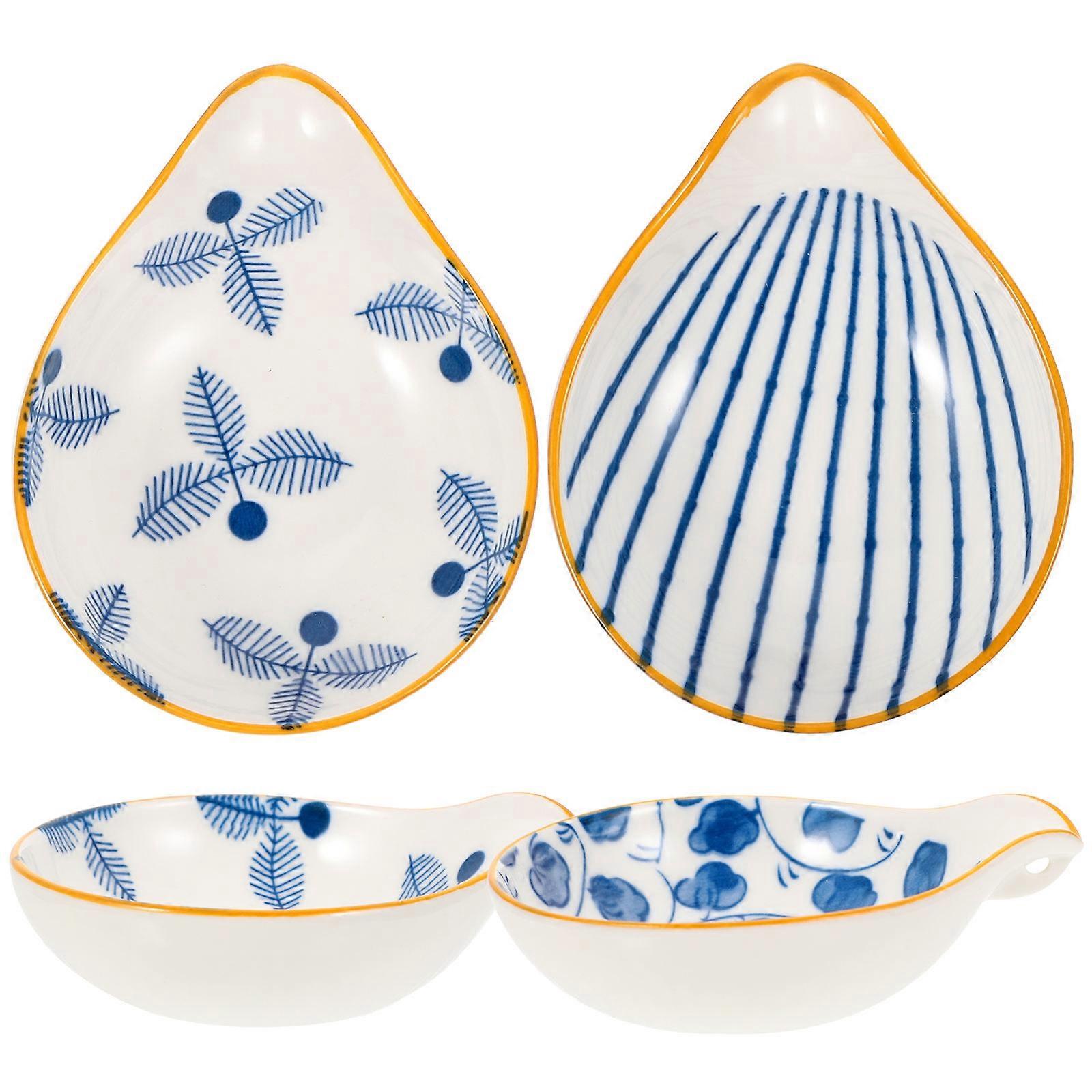 4Pcs Decorative Spoon Holder Ceramic Spoon Rest Multi-function Spoon Holder Sauce Serving Tray
