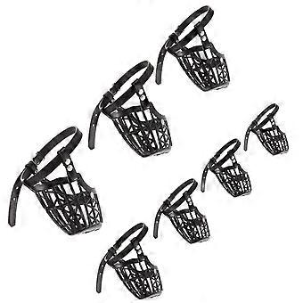 1 Set of 7Pcs Plastic Basket Dog Muzzle with Adjustable PU Leather Strap Fashion Dog Mouth Cover Anti-bite Safety Mask for Pet Dog (Black)