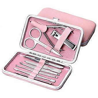 Conjunto de Manicure para Cuidados com as Unhas Profissional KATEA de 9 Pcs, Ferramenta de Pedicure de Aço Inoxidável, Kit de Preparação de Cortador de Unhas de Arquivo de Dedo, Com Estojo de Tamanho de Viagem Rosa para 