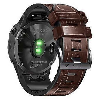 For Garmin Fenix 7X/6X Pro/Tactix 7 26mm Crocodile Texture Leather Coated Silicone Watchband Wrist Strap Replacement