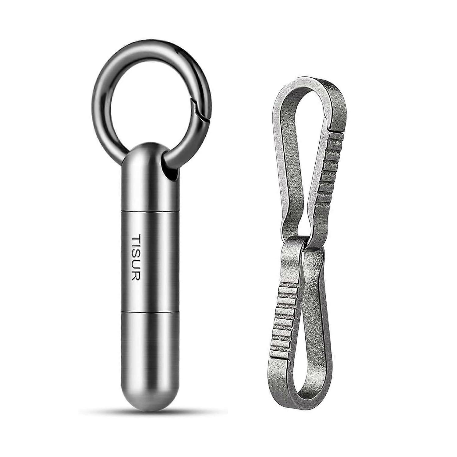 Titanium Waterproof Pill Case+Key Chain Clip Hook