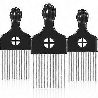 3-Pack Metal Afro Pick Comb for Detangling, Braiding, and Wig Styling, Square Hair Styling Tool