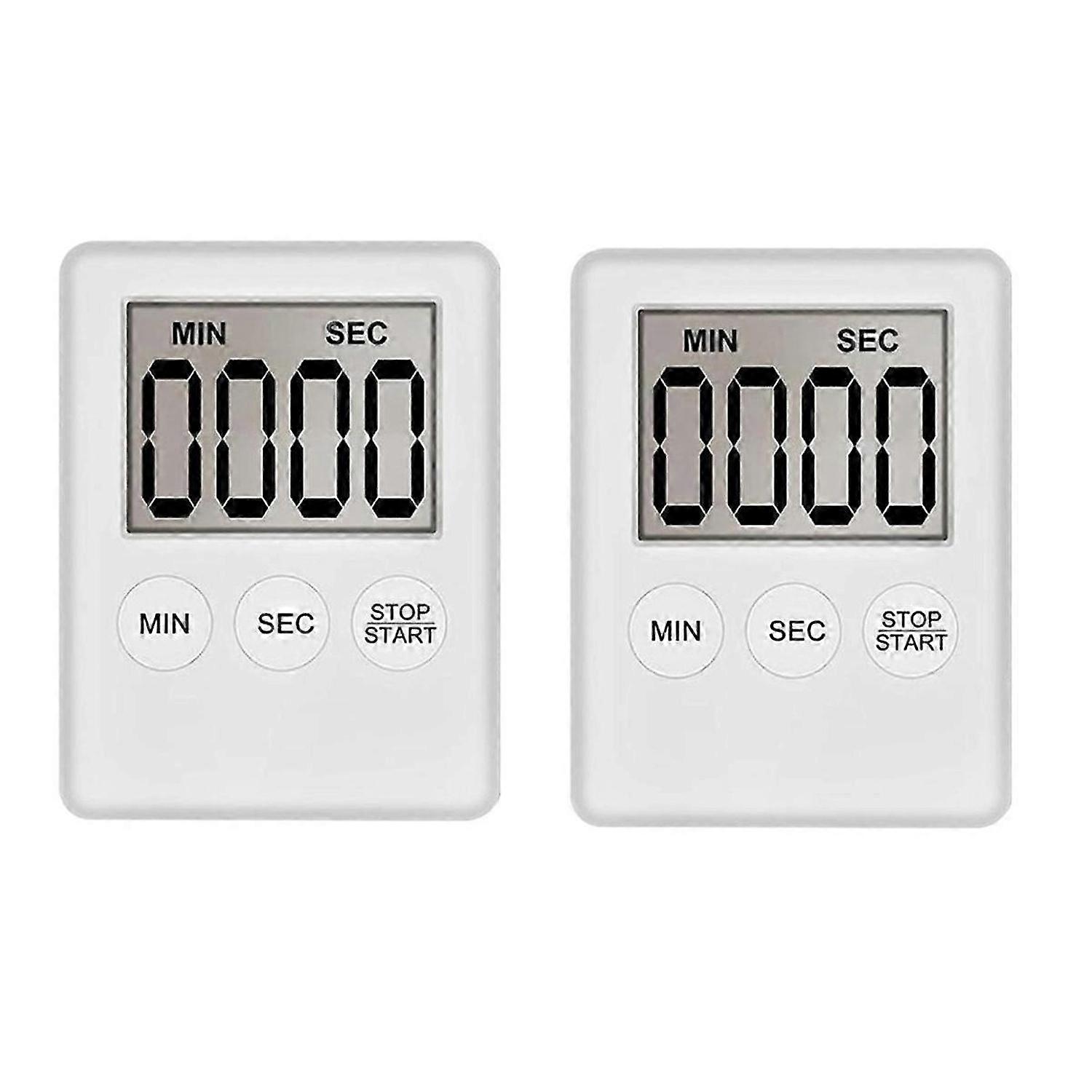 Digital Kitchen Timer, Timer, Egg Timer, Suitable for Work, Sports Timer, Game, Cooking Timer, 2 Pack White