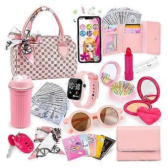 Play Purse for Little Girls, Princess Pretend Play Set, Play Handbag with Mobile Phone & Makeup Toys for Girls Gift (31pcs)