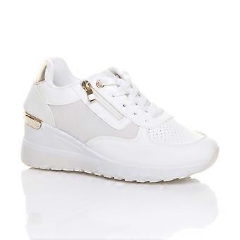 Mid Wedge Heel Lace Up Gold Zip Trainers