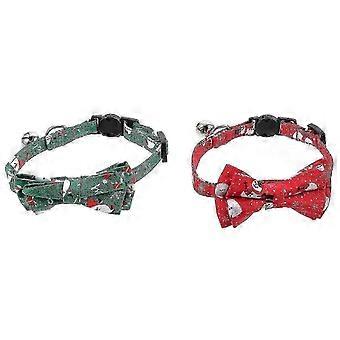 R8 Christmas Cat Collar Bow Tie Cat Collar with Bells 2Pcs for Pet PM