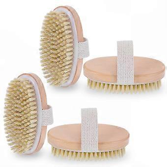 Body Brush Set, 4 Pack Natural Bristle Exfoliating Brushes for Lymphatic Drainage and Cellulite, Wet or Dry Use