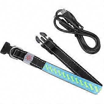 Enhanced Visibility and Safety Rechargeable LED Collar for Cats and Dogs - Adjustable Blue PU Leather, Size L