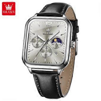 OLEVS 9914 – Luxuriöse Herrenarmbanduhren mit Lederarmband, Mondphasenanzeige, modisches Chronographen-Design, Quarzuhr für Herren.
