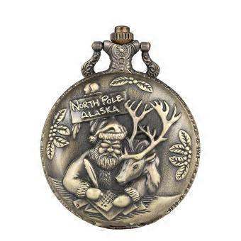 Classic Santa Claus Christmas Pocket Watch with Chain, Vintage Quartz Analog Watch for Men and Gifts