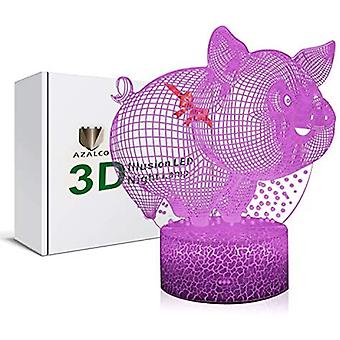 Veeki 3D Illusion Cute Smiling Pig Night Lamp 16 Color Change Touch White Crack Base Kids Room Decor Lighting Teenage Birthday Gift Present for Boys