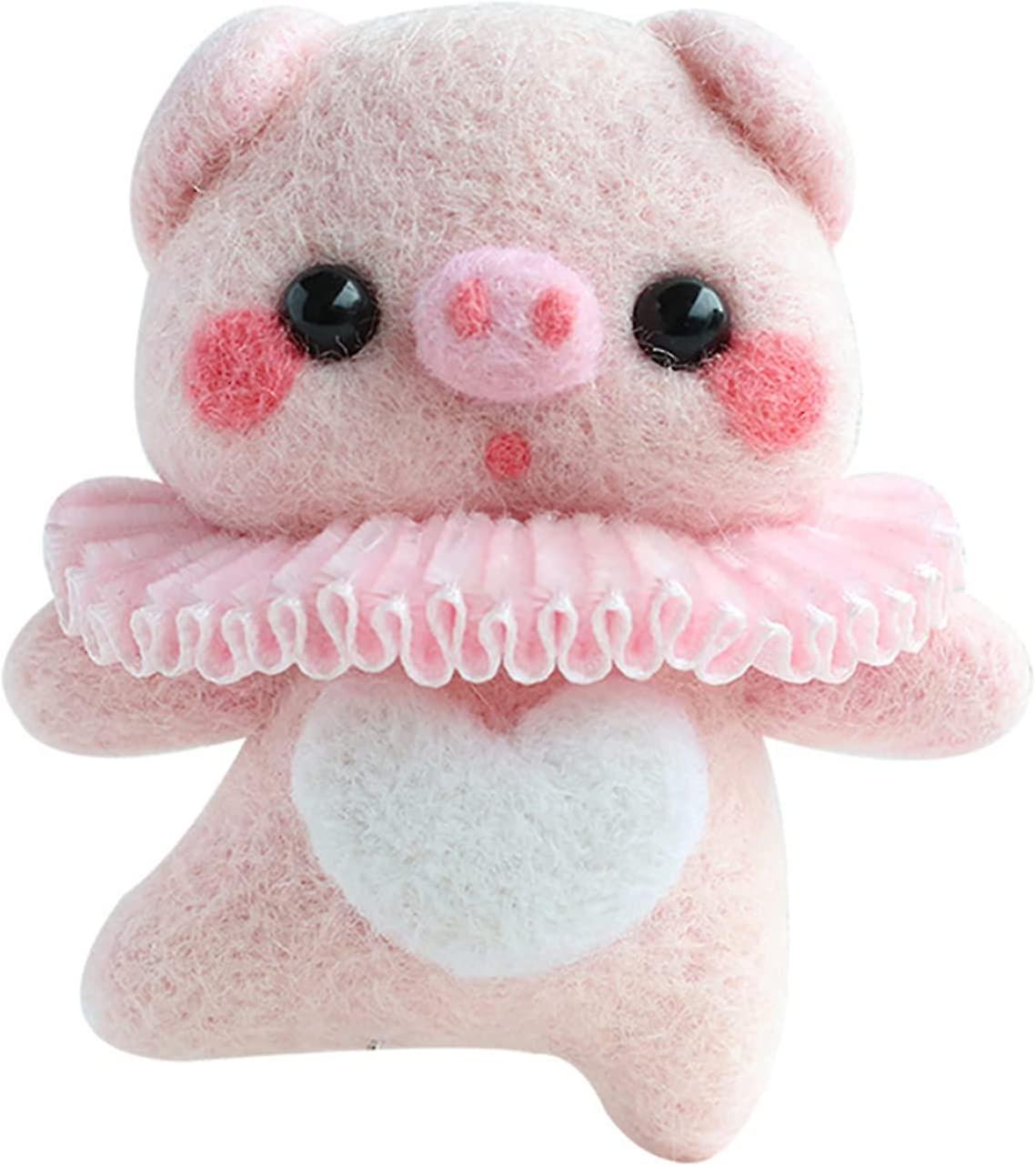 1 Pcs Needle Felting Starter Kit, with Needle Felting Tools, Instructions, Fibre Wool Yarn Roving Wool Stuffing and Material, Making Cute Pink Pig Orn