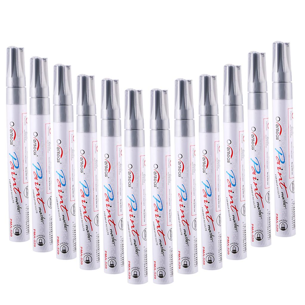 12pcs/pack Universal Rubber Waterproof Paint Marker Pen Silver
