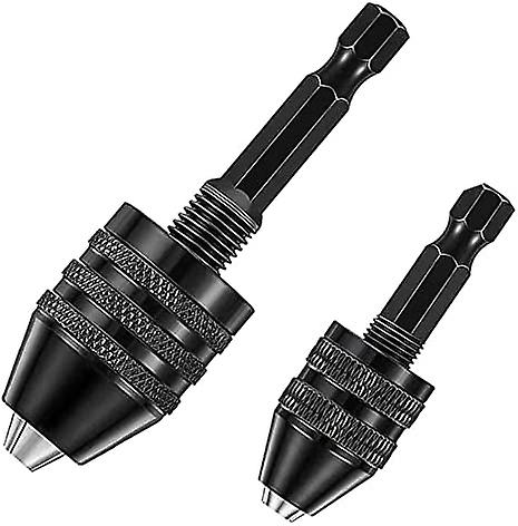 2Pcs Hex Shank Keyless Drill Chuck, Screwdriver Converter Drill Bit Adapter Quick Change Drill Bit Tool (0.6-8mm, 0.3-3.6mm)