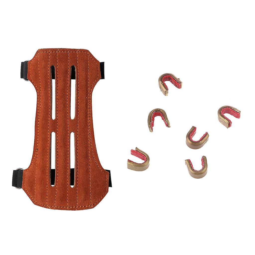 Archery Bow Arm Guard Bracer Protector with 6Pcs Bow Nock Set Nocking Point