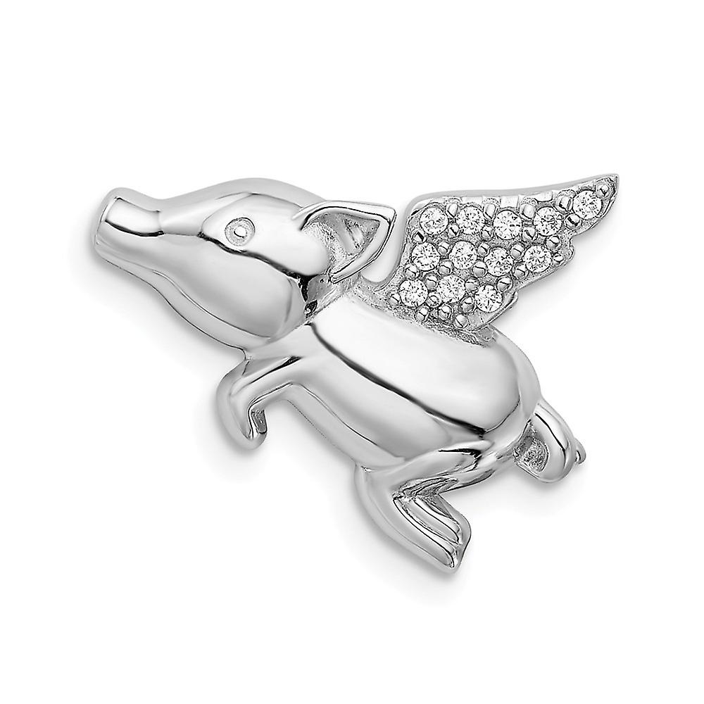 19.35mm 925 Sterling Silver Rhodium Plated Polished With Cubic Zirconia Flying Pig Chain Slide Chain Necklace for Women