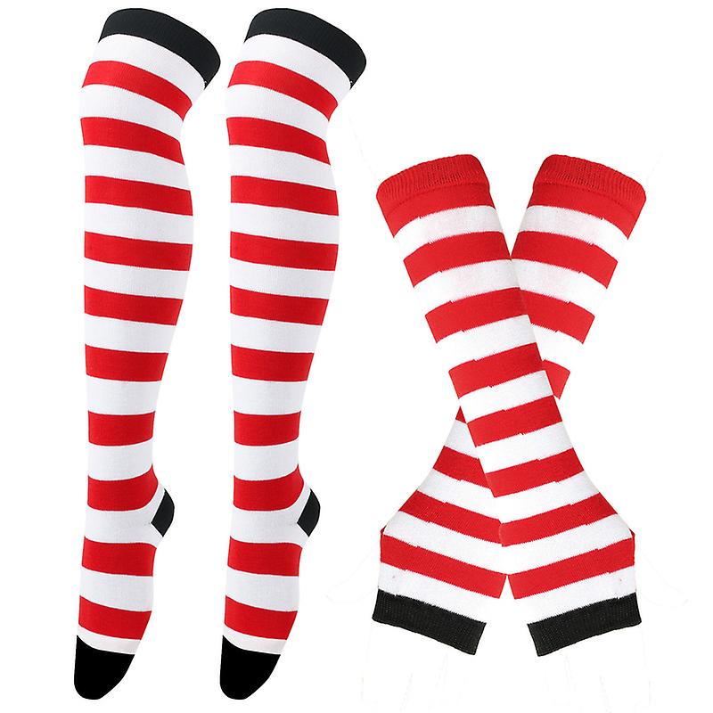 Womens Socks Striped Knee High Socks Arm Warmer Set