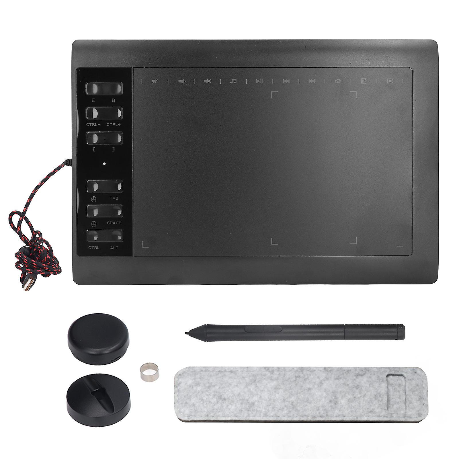 Graphics Drawing Tablet 233PPS 5080LPI 8192 Level Pressure Sensitivity Graphics Tablet for Desktop Laptop Mobile Phone Black