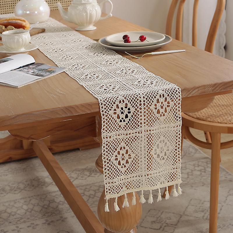 Lace table runner, hollow symmetrical checkered table runner