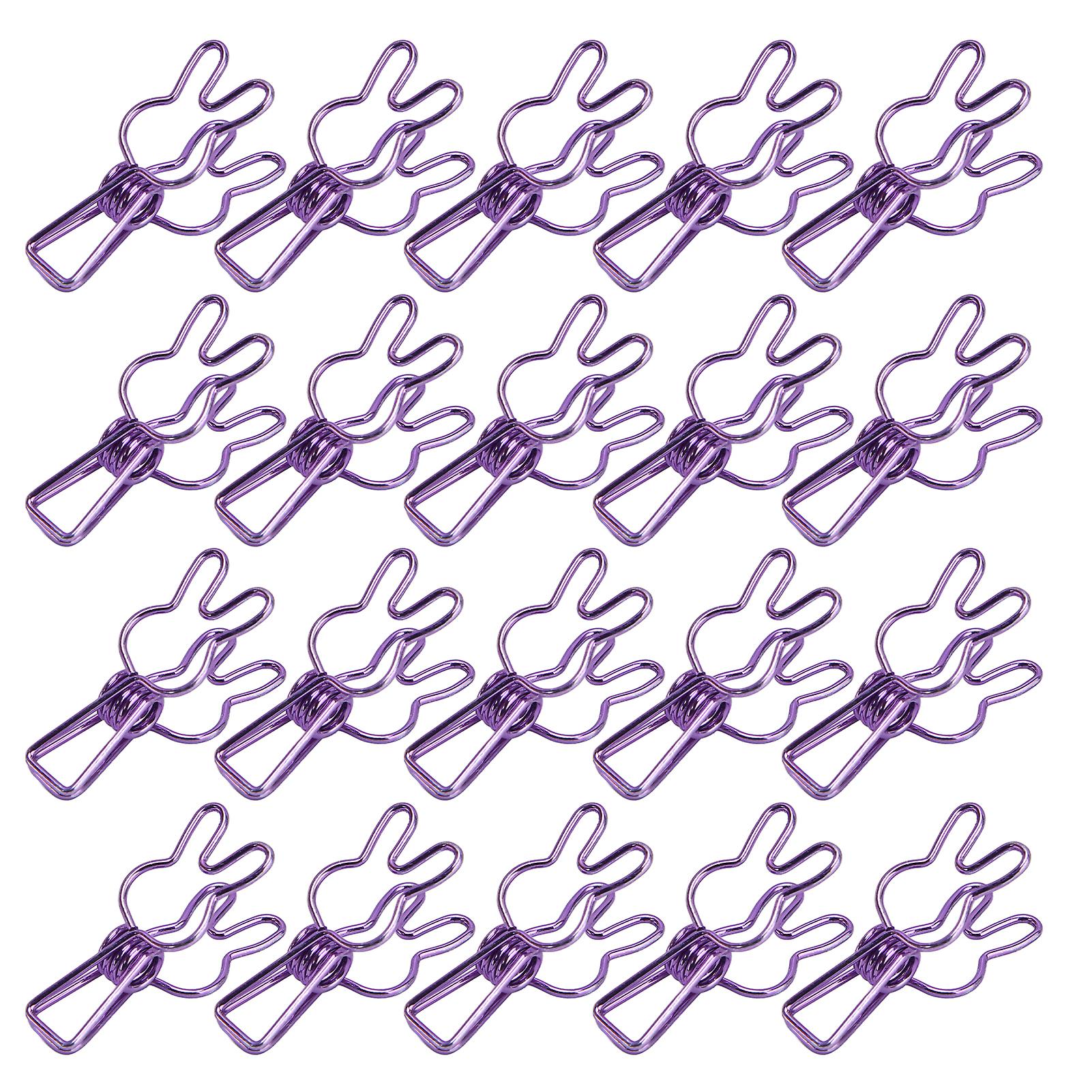 20 Pcs Clips Multipurpose Multifunction Electroplating Hollow Metal Binder Strong Spring ClipPurple