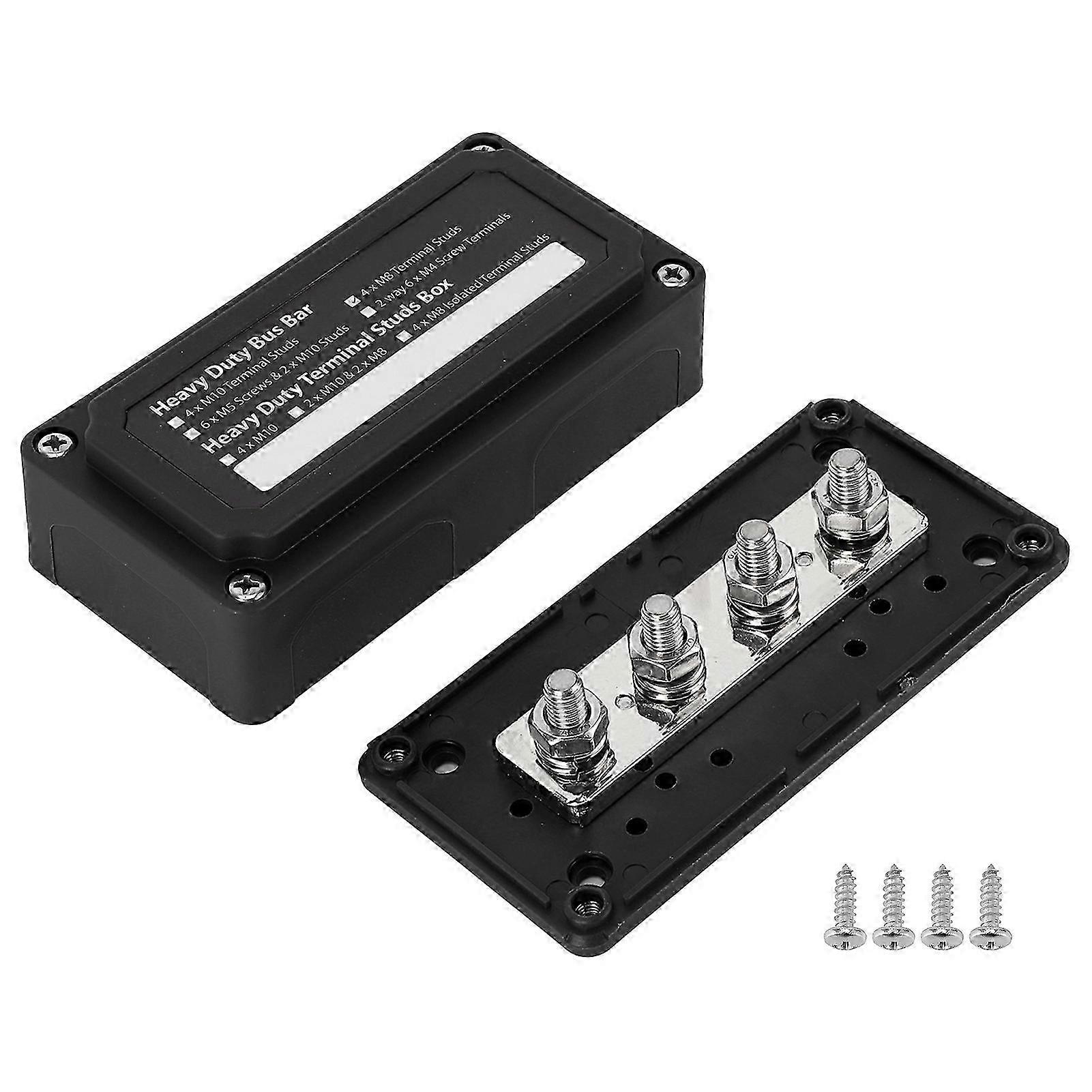 300A Bus Bar Box Terminal Board 48V DC 4 Studs Universal for Car Ship Boat RVBlack