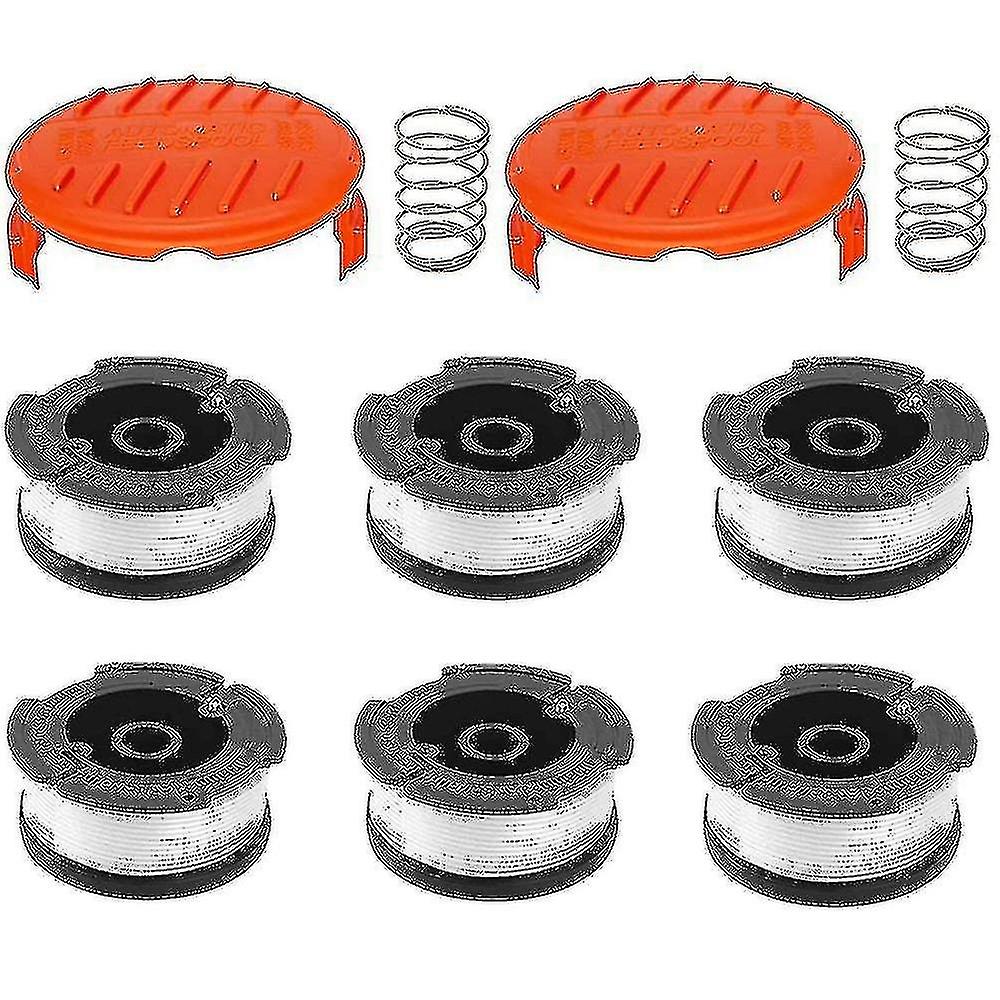 6-Pack Spools with 2 Caps for Black Decker Grass Trimmer Replacement Spools