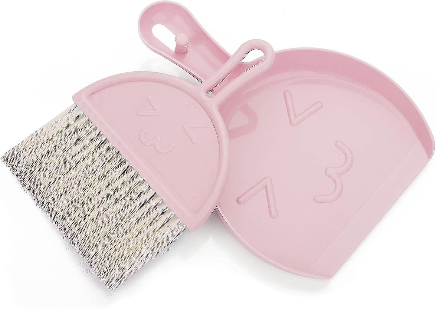 Mini Dustpan and Dustpan Set (Pink), Small Broom and Dustpan, Portable Table Top Brush Set, Cleaning