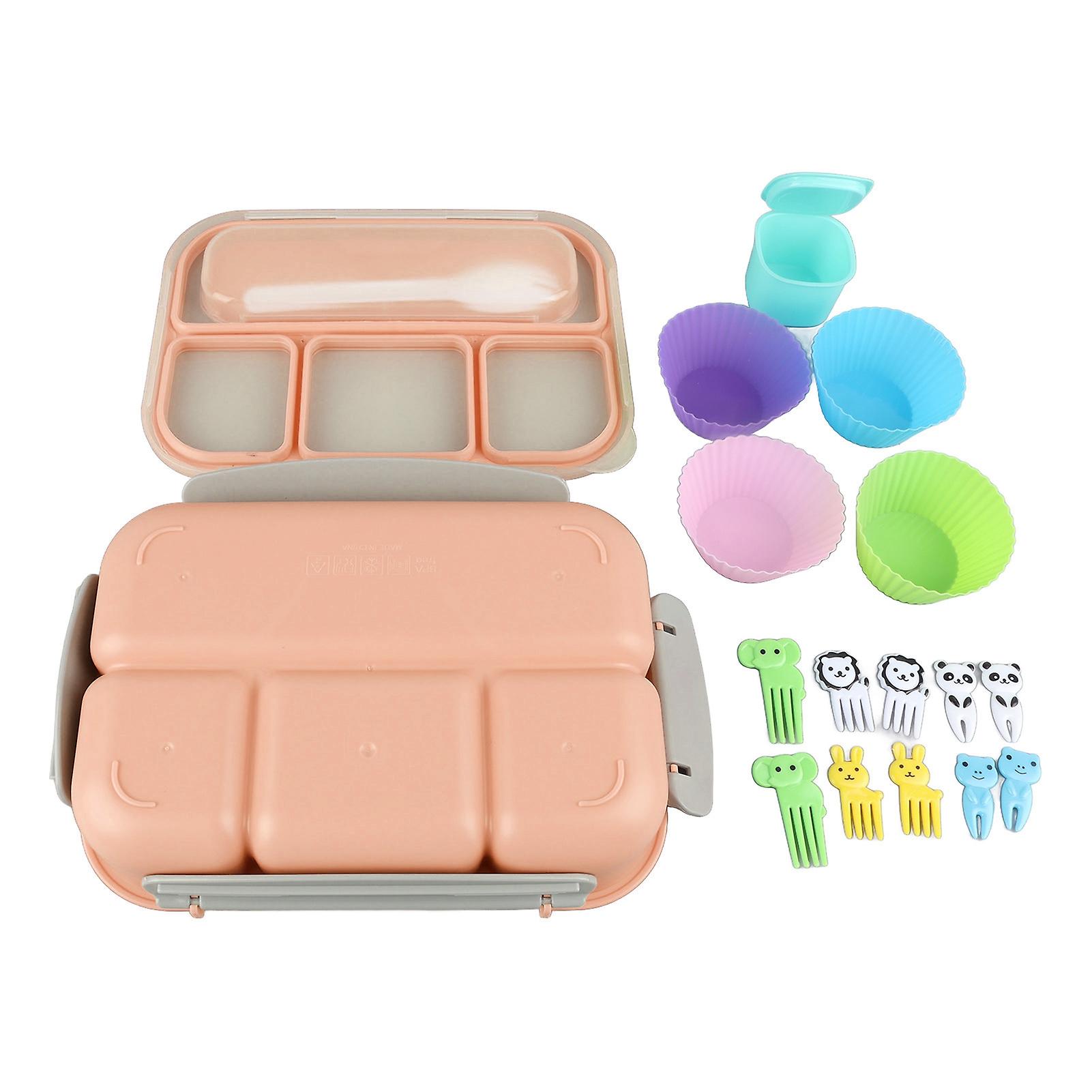 16PCS Set Bento Box Reusable 1300ml 4 Compartment Adult Lunch Box with Spoon for Fruit Lunch Pink