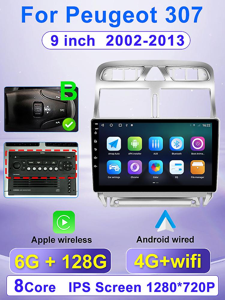 Autoradio 9 pouces Pour Peugeot 307 307cc 307sw 2002-2013 Autoradio Multimedia Lecteur Vidéo Android11gps Navigation Carplay Swc Rds