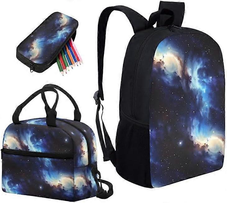 宇宙プリントランドセル3ピースセットアート星空パターンランドセル/クロスボディランチバッグ/ペンシルバッグ学生ランドセルパックサッチェル