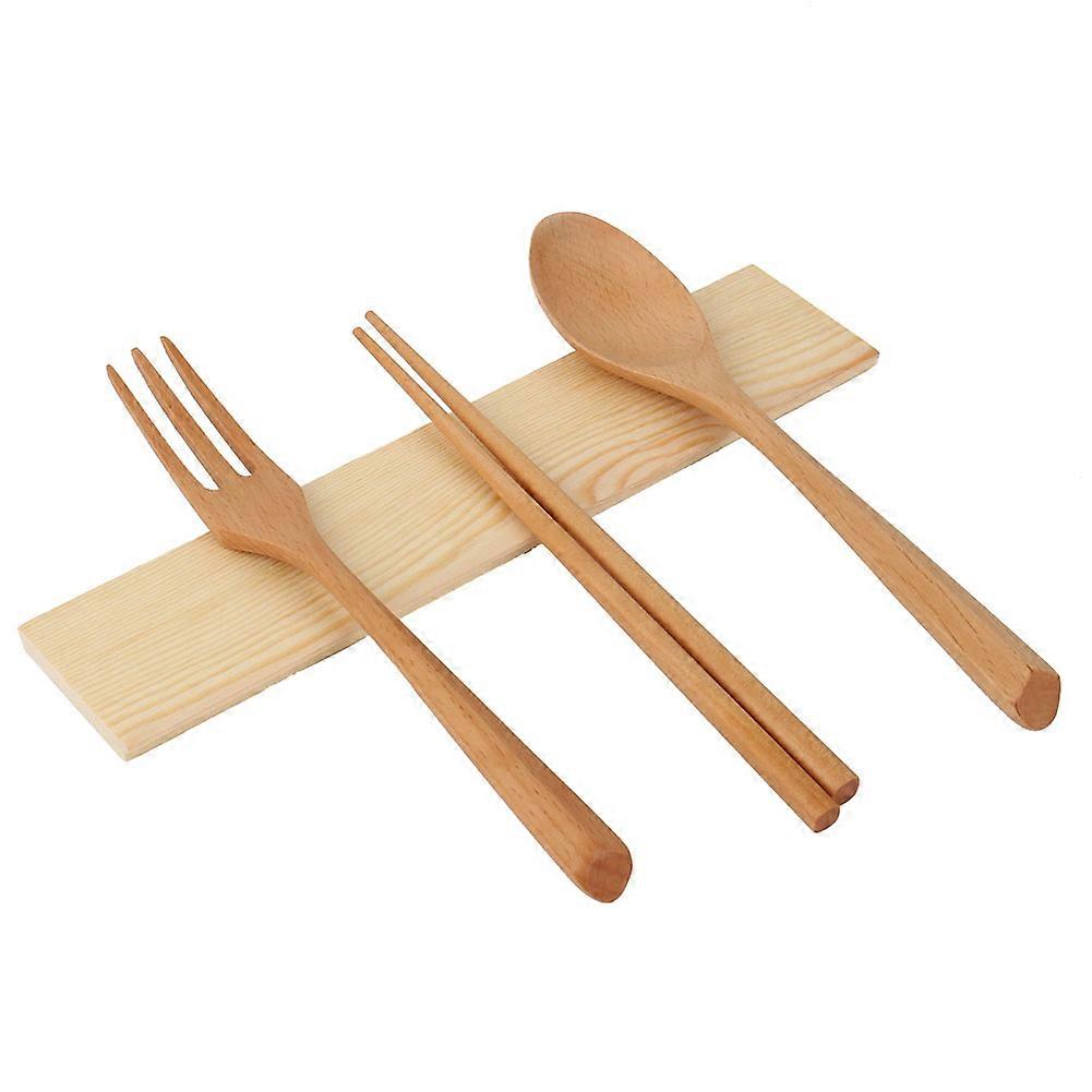 Tableware Cutlery Set Travel Utensils Line Reusable , Fork Spoon Chopsticks(Pine)