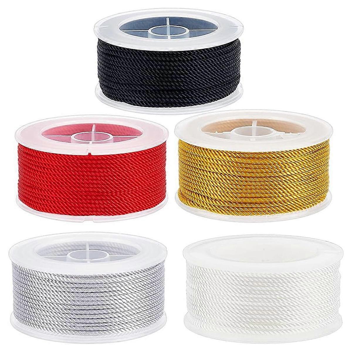 131Yd/120m 1.5mm Twisted Nylon Cord 3-Ply Satin Nylon Trim Cord Macrame Thread String Cord Braided