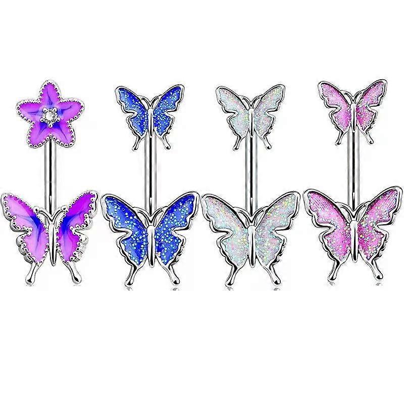 4pcs Belly Button Ring Butterfly 316L Stainless Steel