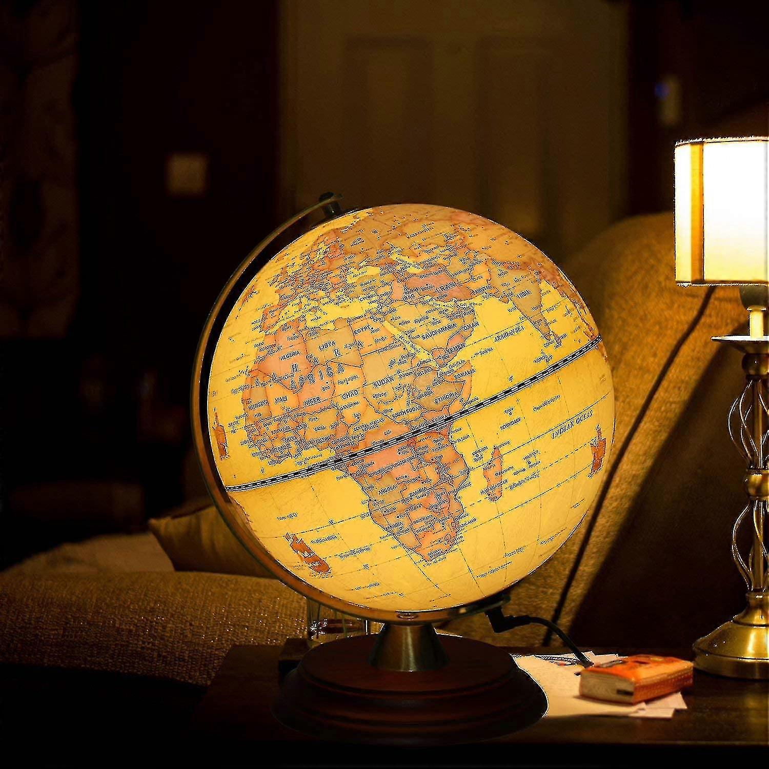 Illuminated World Globe For Kids With Wooden Stand,built In Led For Illuminated Night View Antique Globe-Yvan