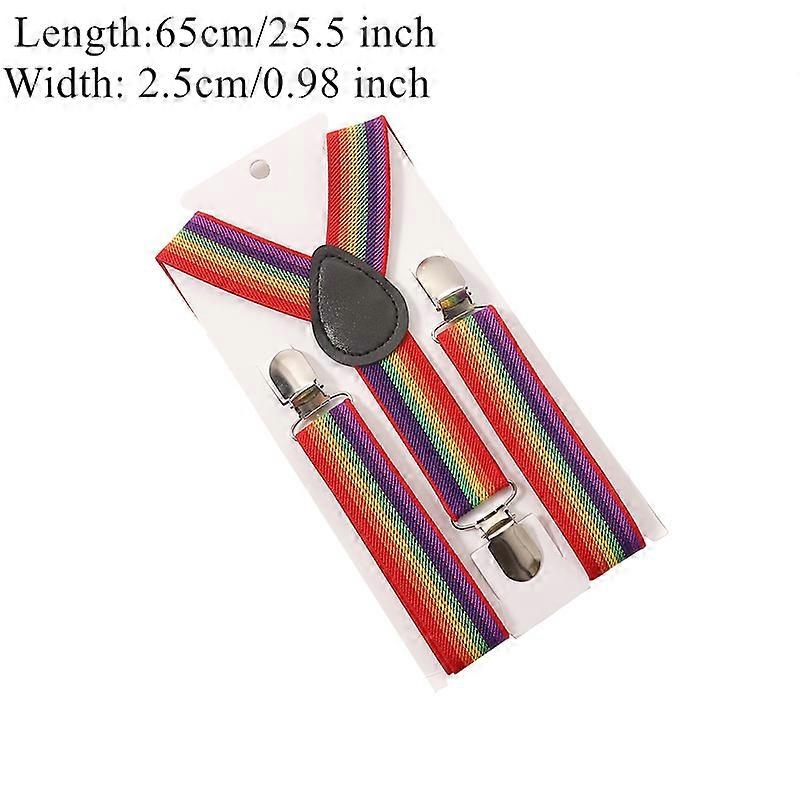 Unisexe Clip-on Suspendus Elastic Suspender Seven Color Rainbow Stripe Pattern Elastic Y-back Suspenders