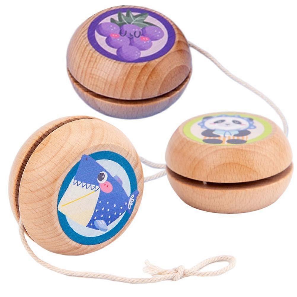 3pcs木製ヨーヨーボールレスポンシブボールかわいい漫画動物クラシックキッズヨーヨーボールおもちゃクリスマスバースデーカーニバルパーティー好意賞品