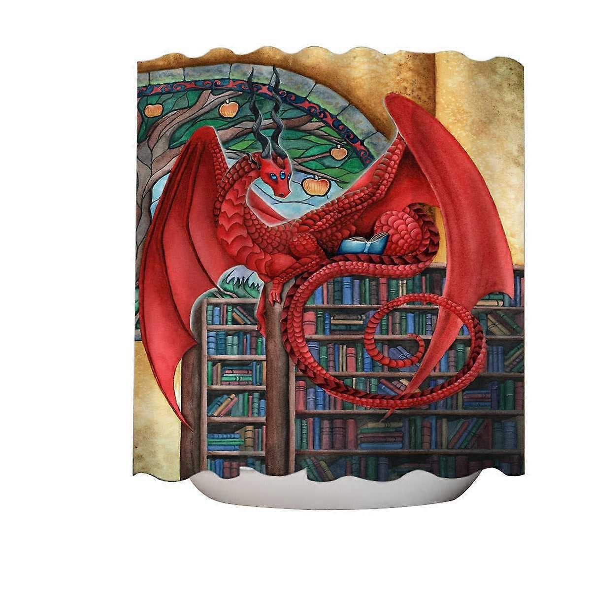 Cool Fantasy Art Librarian Red Dragon Shower Curtain