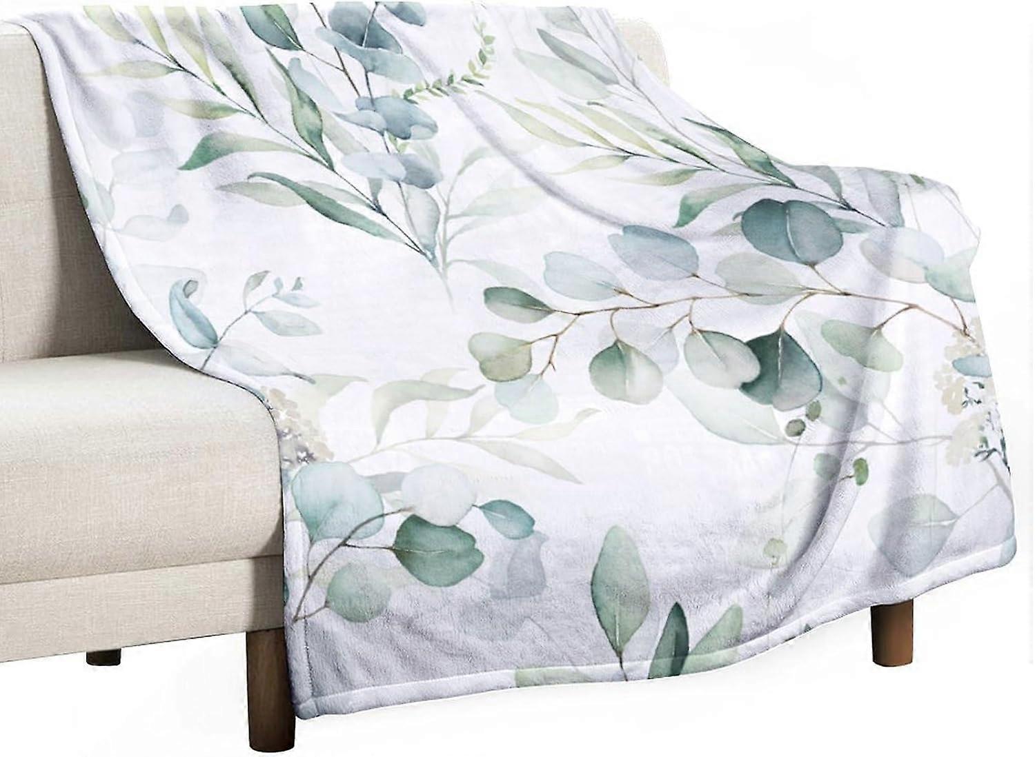بطانية رمي أوراق الأوكالبتوس ، نباتات خضراء نباتية بالألوان المائية بالألوان المائية ، طباعة عشبية بطانية فخمة مريحة لغرفة نوم غرفة المعيشة أريكة أريكة ، 30 بوصة ×