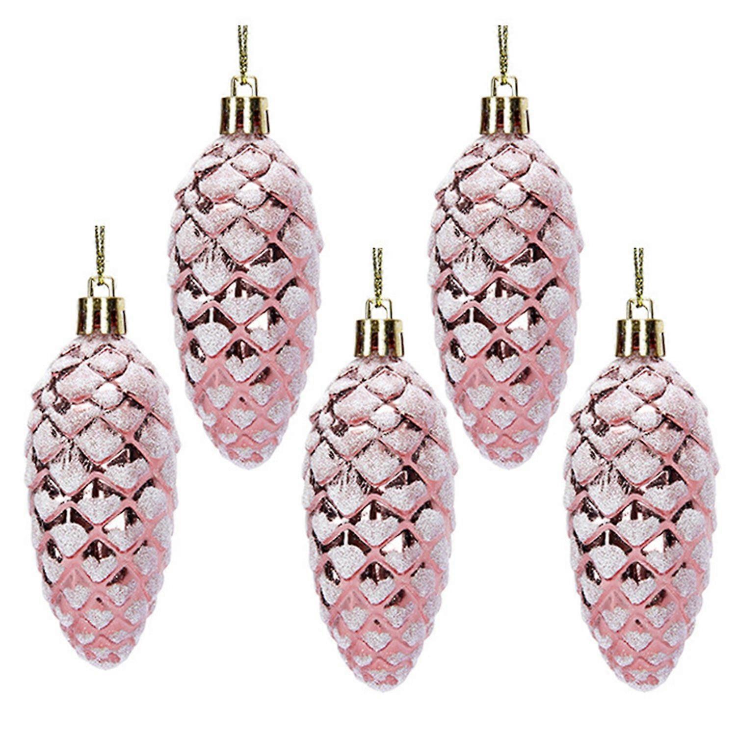 5Pcs Christmas Plastic Pine Cone Ornament Colorful Shiny Glitter Pine Cone Pendant for Holiday Party