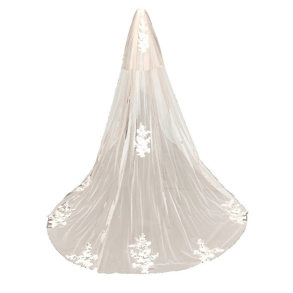 Double-layer Bridal Veil With Comb Pencil Edge Lace Tulle Chapel Drop Veils