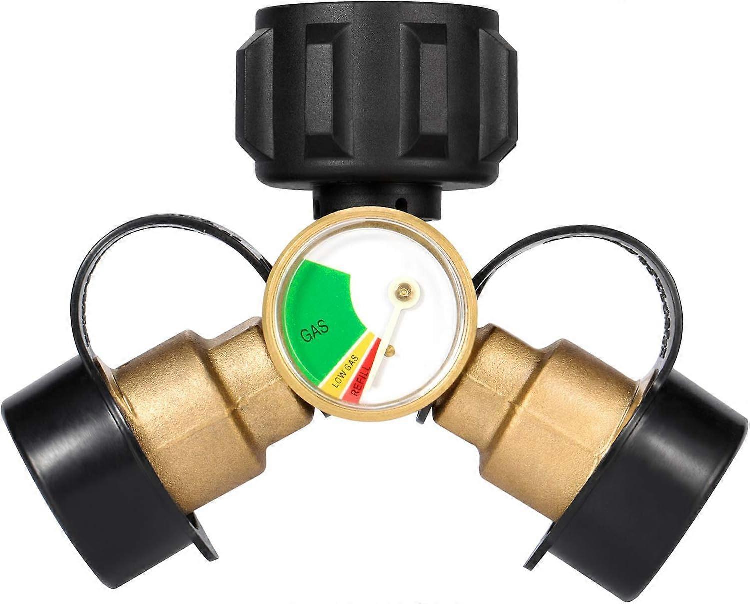 Propane Splitter, 2-Way Propane Tank Y Split Adapter with Pressure Gauge, LPG Adapter T-Barbeque Connection