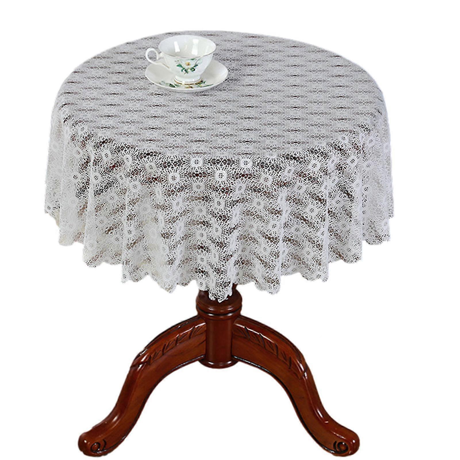 White Color Round Lace Table Cloth Stylish Tabletop Decorative Covering For Study Room Home
