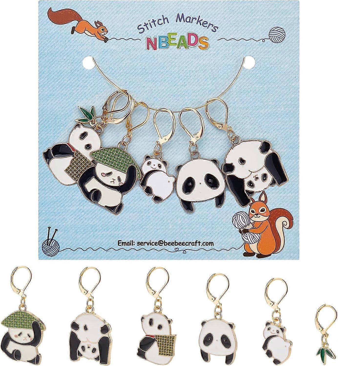 6 Pcs Panda Charm Stitch Markers, 6 Styles Alloy Enamel Crochet Stitch Marker Charms Removable Lobster Clasp Locking Stitch Marker for Knitting Weavin