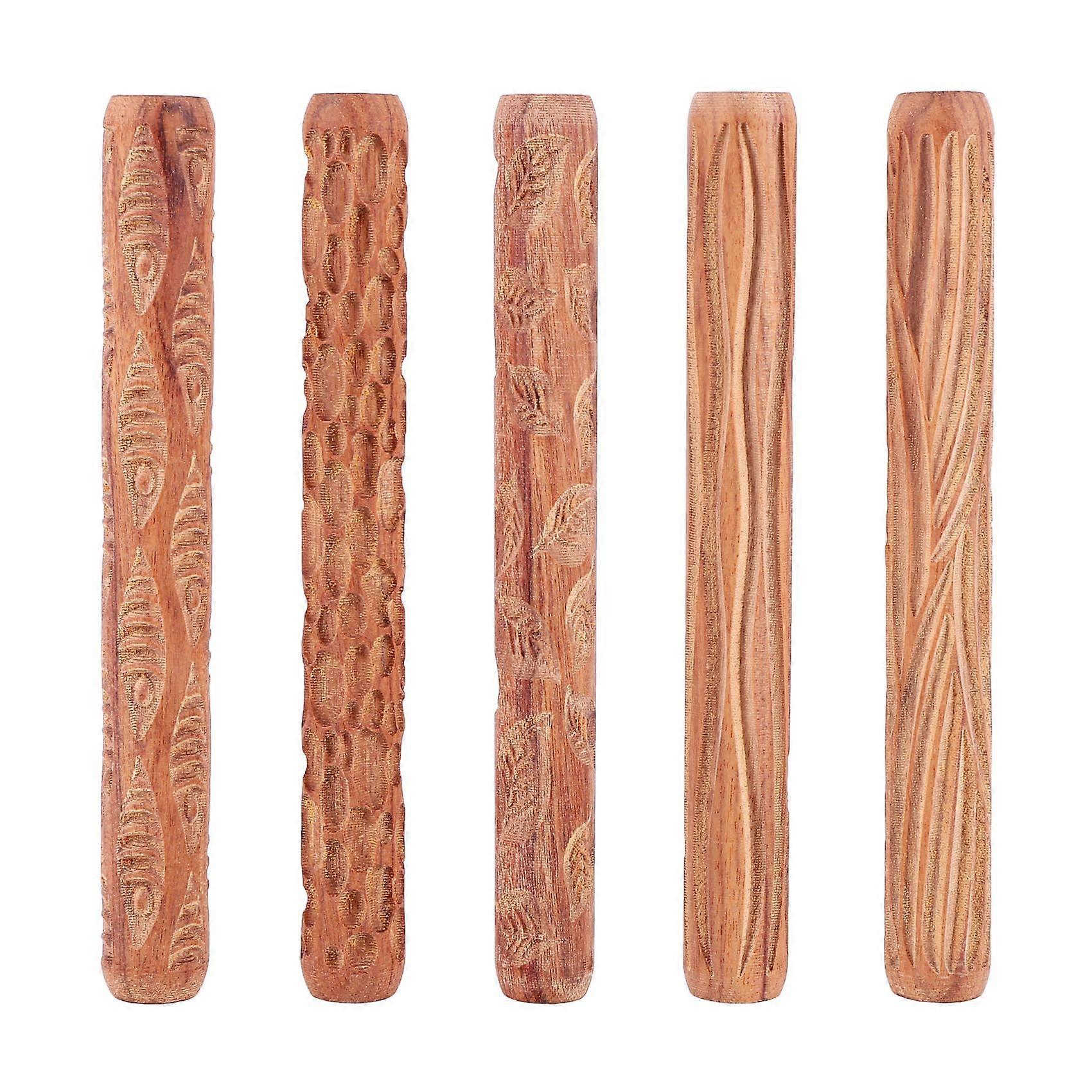 5PCS Pottery Tools Wood Hand Rollers for Clay Clay Stamp Clay Pattern Roller