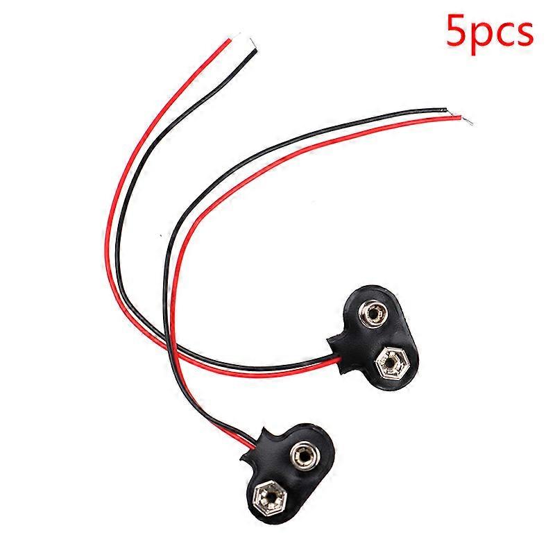 5stk 9V battericlips 15cm sort rød kabelforbindelse stik spænde