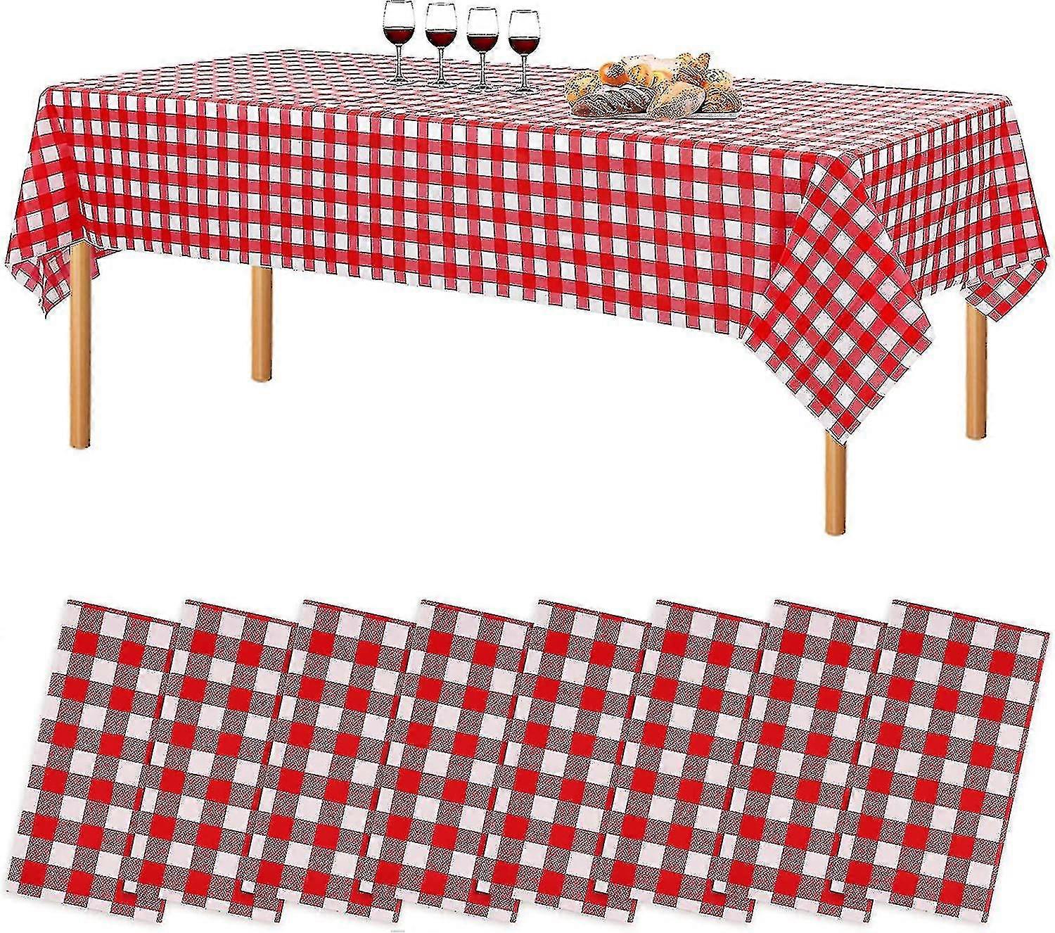 6/8/12 Packs Disposable Red Gingham Plastic Tablecloth 54" X 108" Red And White Checkered Rectangle Table Cover