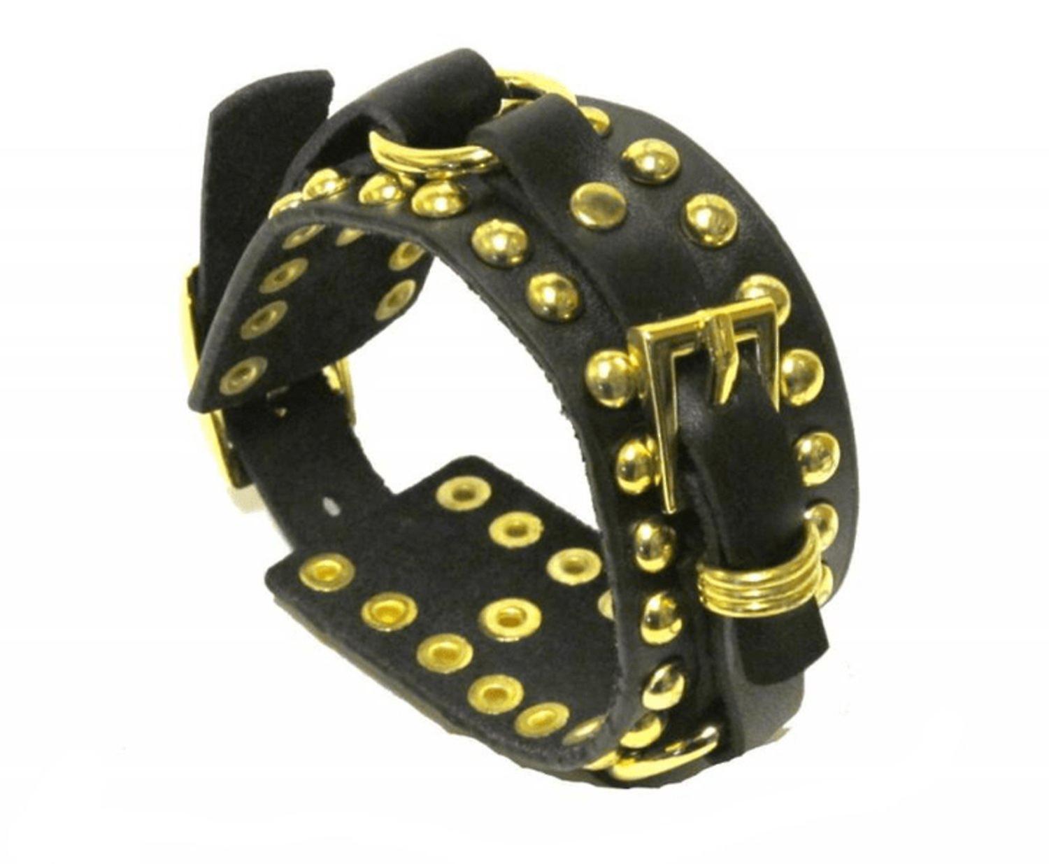 Leather bracelet with round rivets and buckle